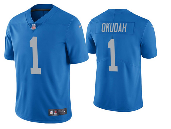 Men's Detroit Lions #1 Jeff Okudah Blue Vapor Untouchable Limited Stitched Jersey